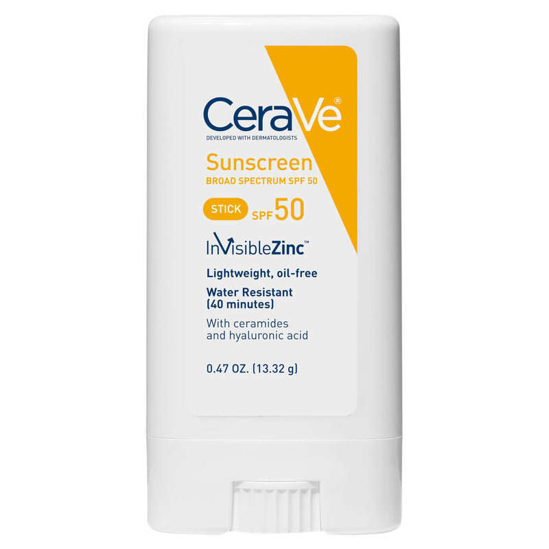 CeraVe Mineral Sunscreen Stick SPF 50 | Broad Spectrum SPF + Hyaluronic Acid + Ceramides | Titanium Dioxide & Zinc Oxide Sunscreen | 100% Mineral Face Sunscreen Stick | Fragrance Free & Oil Free