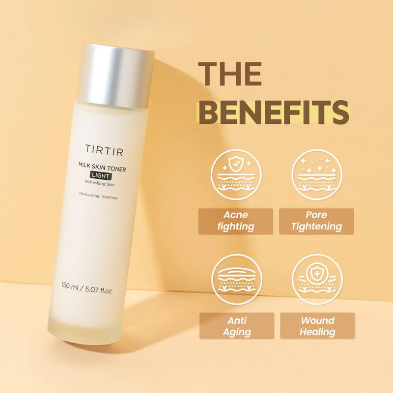 TIRTIR Milk Skin Toner Light | Instant Hydration with 4% Niacinamide, Pore-tightening, Vegan toner for Acne-prone, Sensitive & Oily skin, Fungal Acne Safe, Panthenol, Allantoin, Vitamin B, 0.67 Fl Oz 0.67 Fl Oz (Pack of 1)