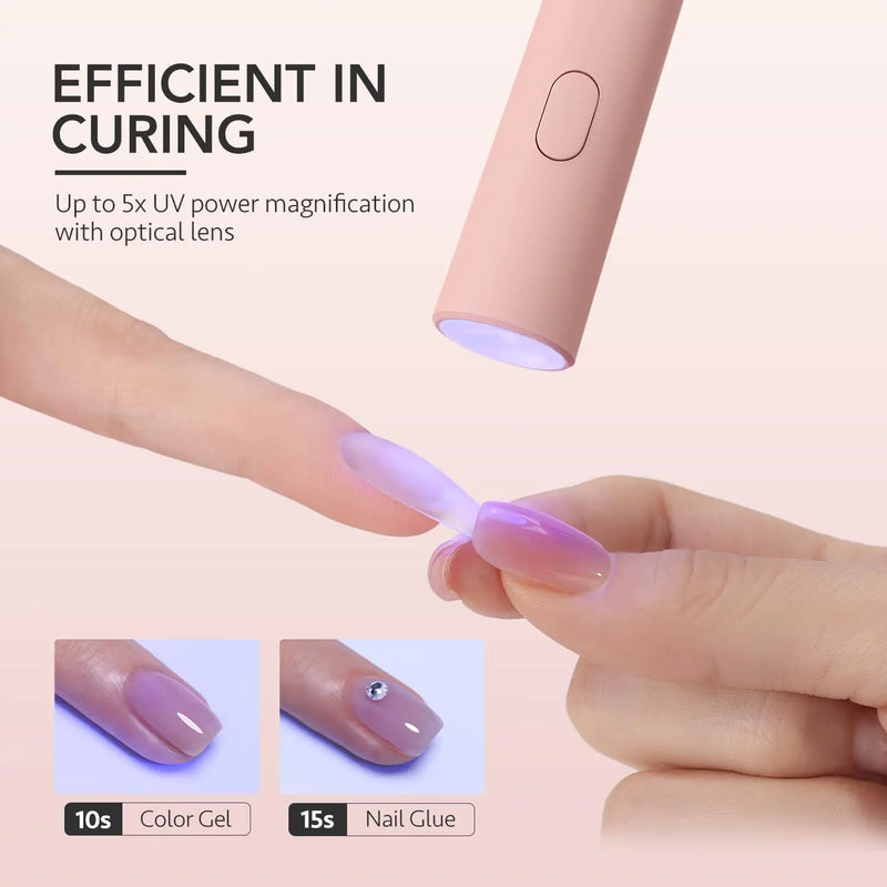 GAOY Handheld UV Light for Gel Nails, Mini Nail Light, Portable LED Nail Lamp, Cordless Rechargeable USB Nail Dryer for Fast Curing, Pen Lamp Pink B-Pink