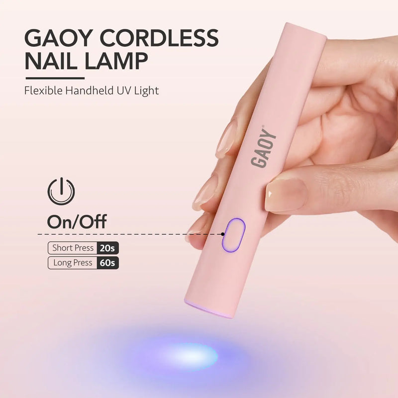 GAOY Handheld UV Light for Gel Nails, Mini Nail Light, Portable LED Nail Lamp, Cordless Rechargeable USB Nail Dryer for Fast Curing, Pen Lamp Pink B-Pink