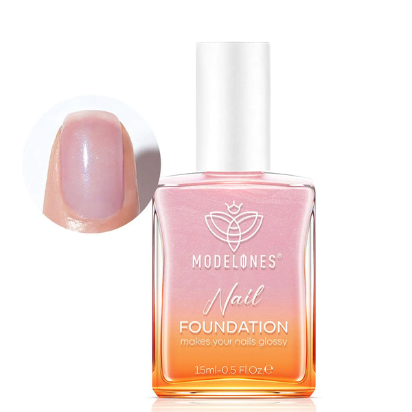 modelones Nail Strengthener, Sparkle Pink Nail Natural Concealer Foundation Polish Air Dry Nail Growth Polish for Damaged Nails Imperfection Masking Gifts for Women 15ml